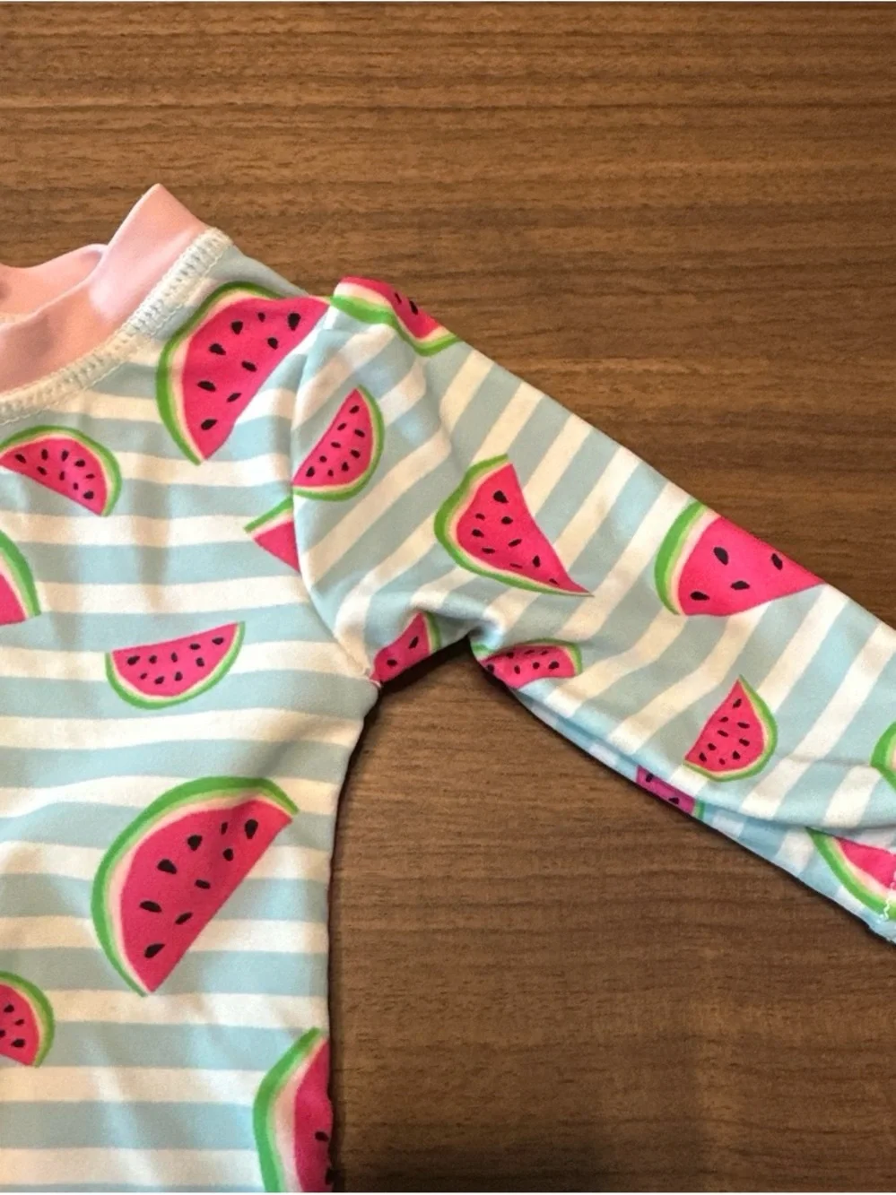 Ruffle Butts Pink & Aqua Watermelon Long-Sleeve Swim One-Piece